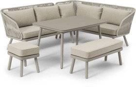 An Image of Alif Garden Corner Dining Set, Natural White & Eucalyptus