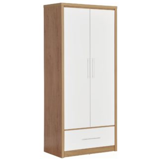 An Image of Seville 2 Door 1 Drawer White Wardrobe White and Brown