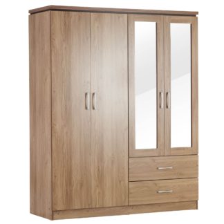 An Image of Charles 4 Door Mirrored Wardrobe Natural