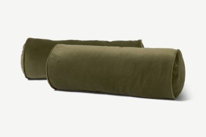 An Image of Julius Set of 2 Bolster Cushions, 20 x 55cm, Pistachio Green Velvet