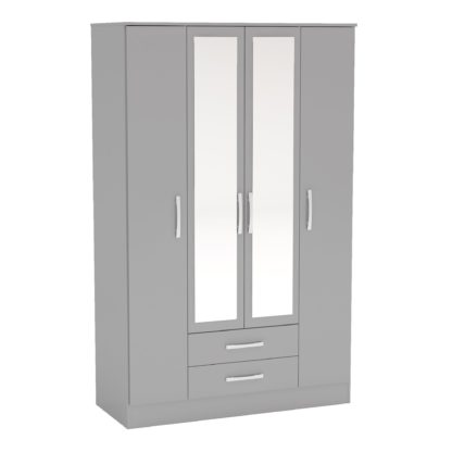 a34c826c6f07df045a44d7d00ab6758672586c576a236479a6aea13c197f486a.jpg An Image of Lynx Mirrored 4 Door Mirrored Wardrobe Grey