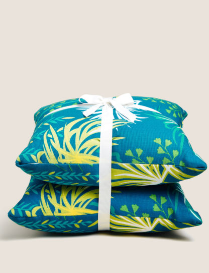 An Image of M&S Set of 2 Leaf Print Outdoor Cushions