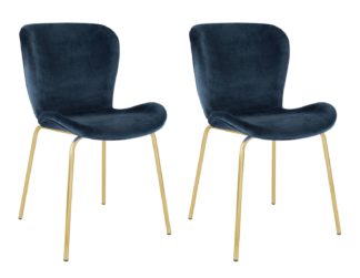 An Image of Habitat Etta Pair of Velvet Dining Chair - Blue