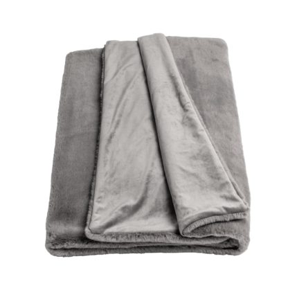 An Image of Habitat Faux Fur Plain Throw - Grey