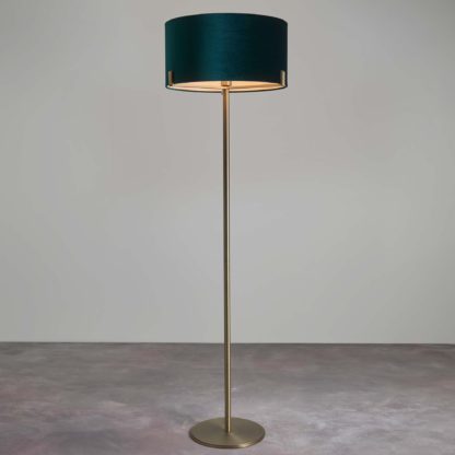 An Image of Vogue Balaton 1 Light Green Velvet Floor Lamp Green