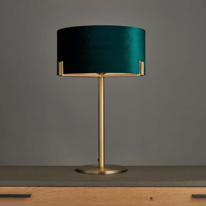af73c45921ed651c0a74c785c68962d31c1015256719fa2d9f4932c98a745e3c.jpg An Image of Vogue Balaton 1 Light Green Velvet Table Lamp Green