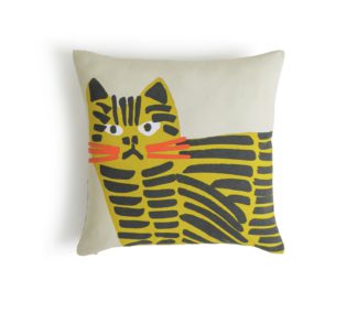 An Image of Habitat Grumpy Cat Print Cushion Yellow - 43x43cm