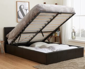 An Image of Berlin Brown Leather Ottoman Storage Bed Frame - 5ft King Size