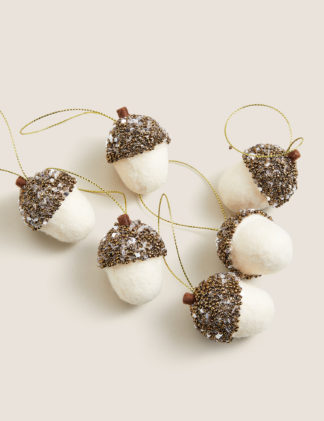 An Image of M&S 6 Pack Gold Acorn Tree Decorations