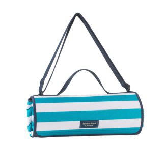 An Image of Coast Aqua Striped Waterproof Picnic Blanket Blue and White