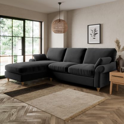 An Image of Salisbury Luxury Velvet Left Hand Corner Sofa Luxury Velvet Black