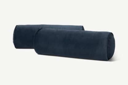 An Image of Julius Set of 2 Bolster Cushions, 20 x 55cm, Ink Blue Velvet