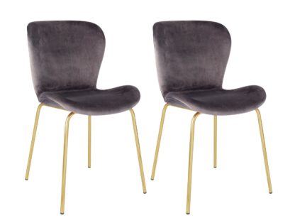 An Image of Habitat Etta Pair of Velvet Dining Chair - Grey