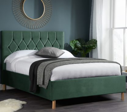 An Image of Loxley Green Velvet Bed Frame - 4ft6 Double