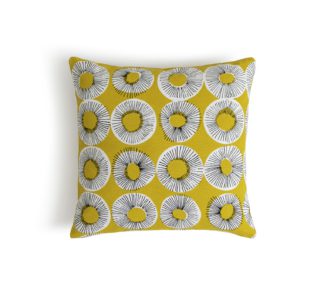 An Image of Habitat Evelyn Print Patterned Cushion - Yellow - 43x43cm