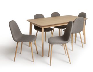 An Image of Habitat Skandi Wood Dining Table and 6 Beni Grey Chairs