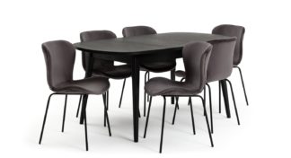 An Image of Habitat Etta Wood Veneer Extending Table & 6 Grey Chairs