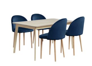 An Image of Habitat Skandi Solid Wood Dining Table & 4 Navy Chairs