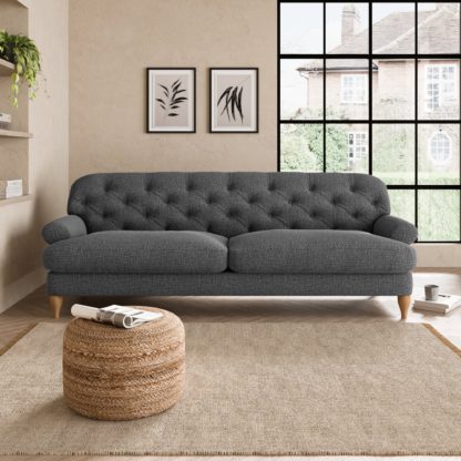 An Image of Canterbury Slub Cotton 4 Seater Sofa Slub Cotton Black