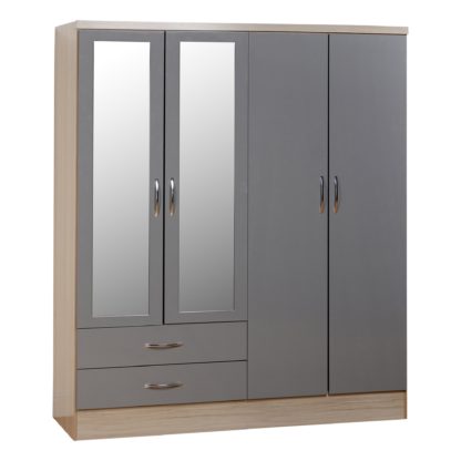 An Image of Nevada 4 Door Mirrored Wardrobe White