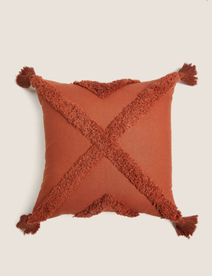 An Image of M&S Cotton Mix Tufted Tassled Cushion