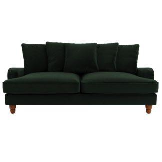 An Image of Beatrice Velvet Scatter Back 3 Seater Sofa Bottle (Green)