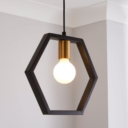 An Image of Hex 1 Light Ceiling Fitting Black