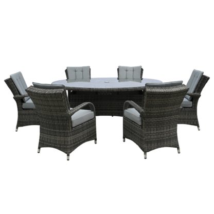 An Image of Amble Corner Garden Dining Set with Rising Table in Brown Weave and Beige Fabric