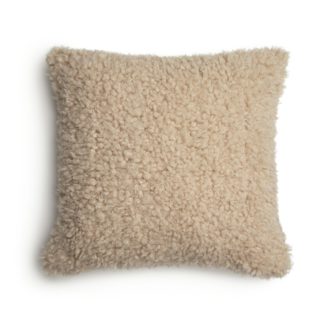 An Image of Habitat Borg Faux Sheepskin Plain Cushion Oatmeal - 43x43cm