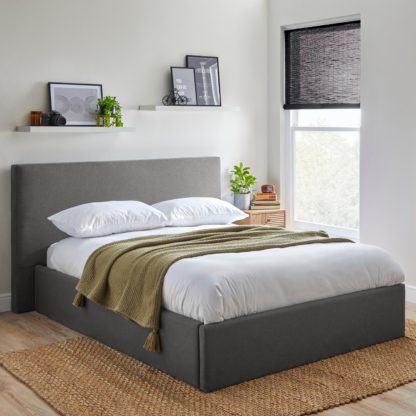 An Image of Modern Squared Upholstered Bed Light Grey