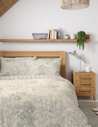 An Image of M&S Pure Cotton Linear Floral Bedding Set