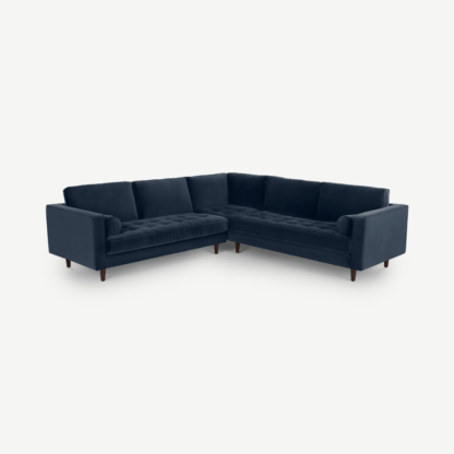 An Image of Scott Corner Sofa, Navy Cotton Velvet
