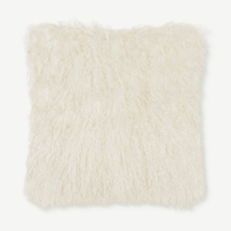 An Image of Haddie Mongolian Fur Cushion 45 x 45cm, Ivory