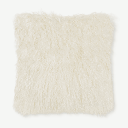 An Image of Haddie Mongolian Fur Cushion 45 x 45cm, Ivory
