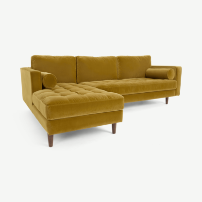 An Image of Scott 4 Seater Left Hand Facing Chaise End Corner Sofa, Gold Cotton Velvet