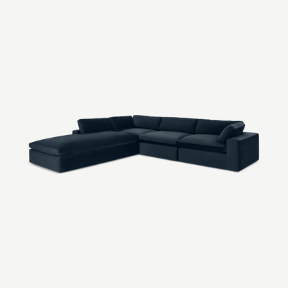 An Image of Samona Left Hand Facing Full Corner Sofa, Dark Blue Velvet