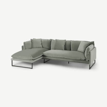 An Image of Malini Left Hand Facing Chaise End Sofa, Sage Green Velvet