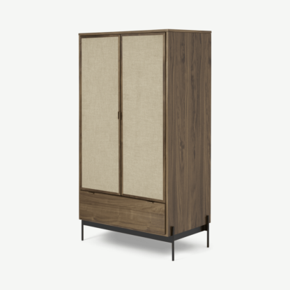 An Image of Balmore Double Wardrobe, Walnut & Hessian