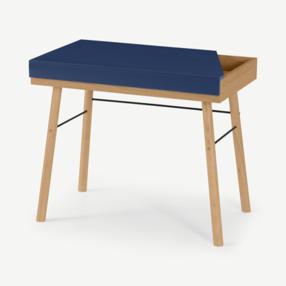 An Image of Brennan Lift-Top Desk, Oak and Blue