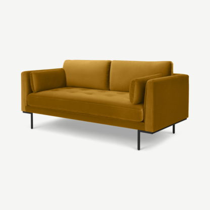 An Image of Harlow Large 2 Seater Sofa, Vintage Mustard Velvet