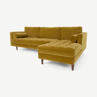An Image of Scott 4 Seater Right Hand Facing Chaise End Corner Sofa, Gold Cotton Velvet