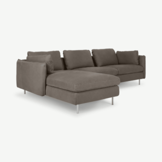 An Image of Vento 3 Seater Left Hand Facing Chaise End Sofa, Texas Grey Leather