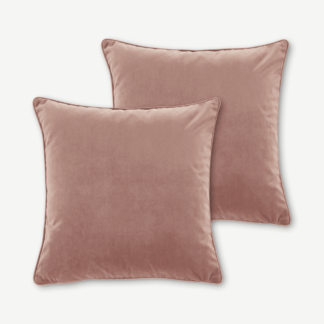 An Image of Julius Set of 2 Velvet Cushions, 45 x 45cm, Soft Pink