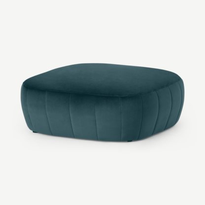 An Image of Alixandra Ottoman Pouffe, Large, Steel Blue Velvet