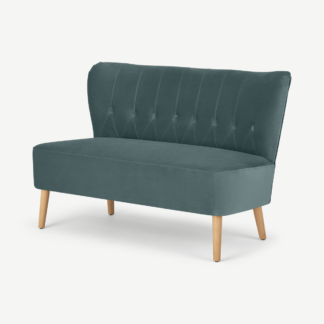 An Image of Charley 2 Seater Sofa, Marine Green Velvet, Natural Leg