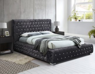 An Image of Grande Black Crushed Velvet Fabric Bed Frame - 6ft Super King Size