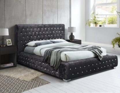 An Image of Grande Black Crushed Velvet Fabric Bed Frame - 5ft King Size