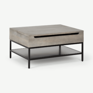 An Image of Lomond Lift Top Coffee Table with Storage, Grey washed mango wood
