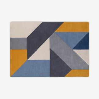 An Image of Holden Geometric Hand Tufted Wool Rug, Large 160 x 230cm, Tonal Blue