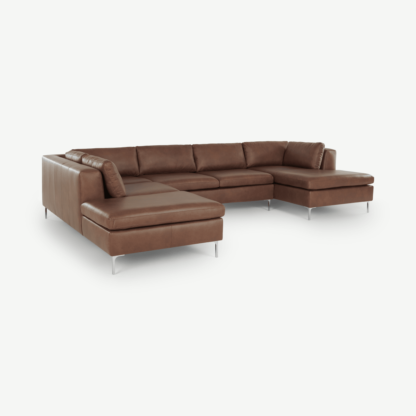 An Image of Monterosso Left Hand Facing Corner Sofa, Walnut Brown Leather